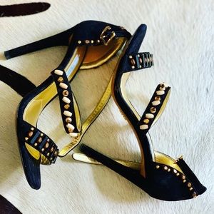 Prada black strapped suede high-heel sandals